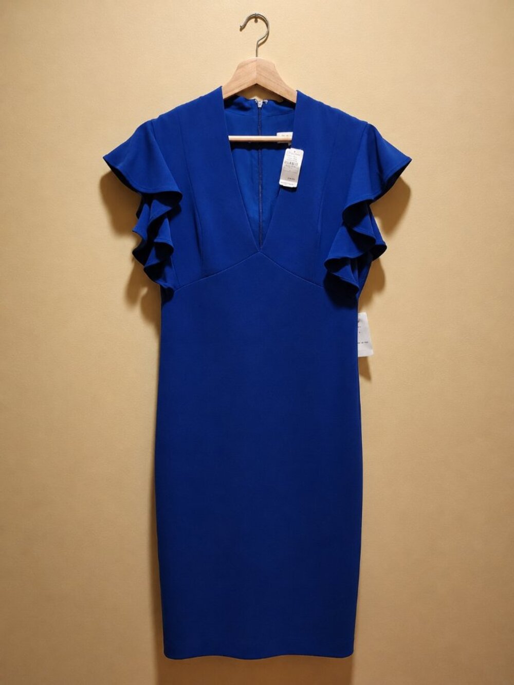 NWT Neiman Marcus Cobalt Blue Flutter Sleeve Sheath Dress Size M MSRP $225